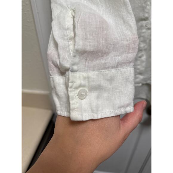 Majestic Filatures White Linen LongSleeve Button Down Mandarin Collar Top Size 2 - Picture 4 of 7
